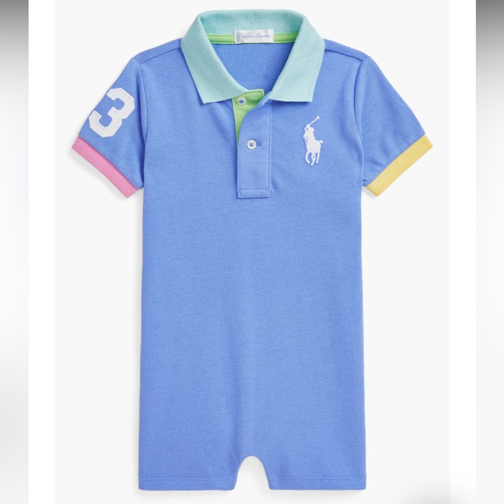 Ralph Lauren Blue Kids Bodysuit with Multicolor Accents